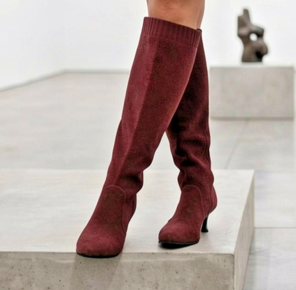 Cosy Island Knee High Sock Boots Burgundy Pointed Toe Women Size 9